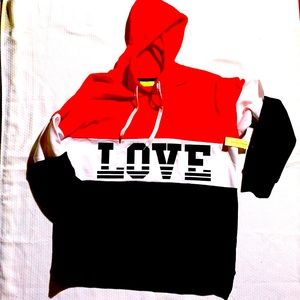 NWT! Women’s Black/white/orange “LOVE” hooded sweatshirt. Plus Size 2x